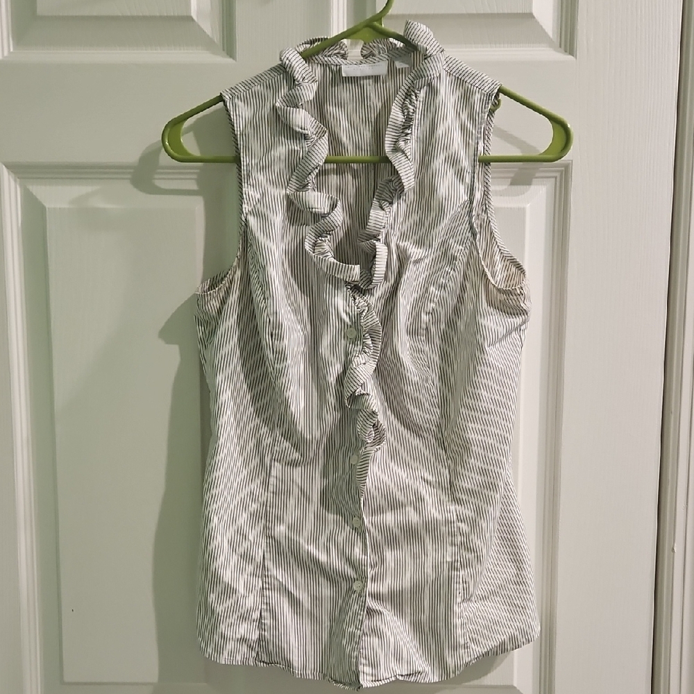 New York & Company Black and White Ruffle Blouse